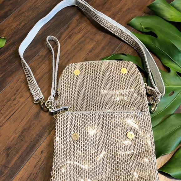 CROSSBODY Purse Foldover Taupe Leather animal print bag - Picture 4 of 10